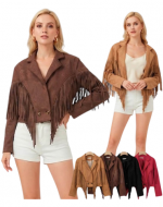 Chaqueta Mujer Gamuza con Flequillos Colores Surtidos x 16 Unds.Talla : S - M - L - XL