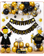 4 Set Globo Metálico de Graduación con Guirnalda .