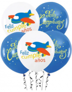 12 Set de Globos Látex Avión Feliz Cumpleaños (1 Set Trae: 5 PCS) Medida: 30 cm aprox.