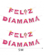 Guirnalda Feliz día Mamá x 12 Unds. Medida : 5 Metros aprox.