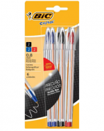 4 Blíster de Lápiz Pasta Cristal Punta Fina BIC (1 Blíster Trae 6 PCS) Medida: 0.8 mm