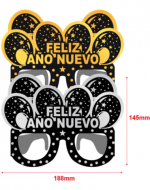 12 Set de Lente Feliz Año Nuevo .Medida: 18,8 x14,5 cm aprox.(1 Set Trae: 6 PCS)