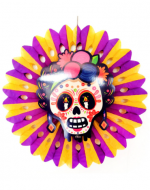 Abanico Catrina Halloween x 6 Unds. Medida: 45cm aprox