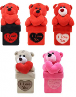 Peluche Oso con Caja San Valentín Colores Surtidos x 4 Unds. Medida: 9 x 20 cm aprox.
