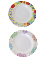 Plato Plano con Melamina Modelos Surtidos x 12 Unds.Medida: 25 x 25 x 3.2 cm aprox.