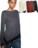 Polera de Mujer con Encaje Colores Surtidos x 12 Unds.Talla: S - M - L
