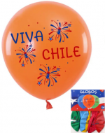 12 Set Globos VIVA CHILE. Colores Surtidos .Medida: 30 cm aprox. (1 Set Trae 5 PCS)