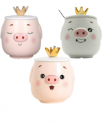 Taza de Cerámica Cerdito  con Cuchara x 4 Unds.