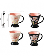 Taza Relieve Floral con Cuchara Modelos Surtidos x 4 Unds. Medida: 11 x 11.6 cm aprox.