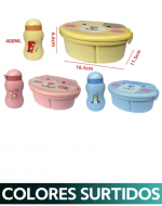 12 Set de  Envase Plástico para Lonchera con Botella .(1 Set Trae : 2 PCS  )
