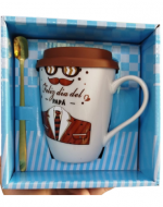 Taza Cerámica Estampada con Cuchara Feliz día Papá x 4 Unds.