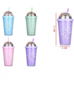 Vaso con Bombilla 450 ML Modelos Surtidos x 6 Unds. Medida: 21.5 x 6.5 cm aprox.