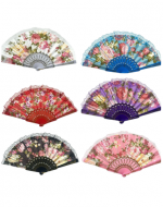 Abanico Plegable Diseño Flores Colores Surtidos x 12 Unds.
