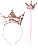 6 Set Cintillo y Varita de Corona con Lentejuelas (1 Set Trae 2 Pcs)