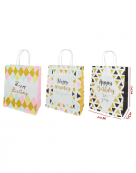 Bolsa de Regalo Feliz Cumpleaños Papel Kraft x 12 Unds. Medidas: 26 x 12 x 32 cm aprox.