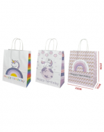 Bolsa de Regalo de Unicornio Kraft x 12 Unds. Medidas: 22 x 11 x 27 cm aprox.