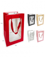 Bolsa de Regalo Color Liso Ventana Transparente x 12 Unds. Medidas: 25 x 13 x 18 cm aprox.