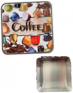 Caja Metálica Diseño Café x 6 Unds. Medida: 15 x 15 x 7 cm aprox.