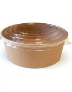 Envase Bowl Kraft con Tapa Pet 750 ml x 50 Unds. Medida: 14.5 x 6.2 x 12.5 cm aprox.