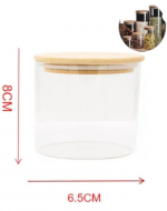 Frasco de Vidrio Multiuso con Tapa de Madera x 6 Unds. Medida: 8 x 6.5 cm aprox.