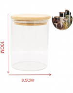 Frasco de Vidrio Multiuso con Tapa de Madera x 6 Unds. Medida: 10 x 8.5 cm aprox.