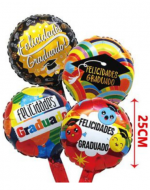 Globo Metálico de Graduación 10" Modelos Surtidos x 12 Unds.Medida: 25 cm aprox.