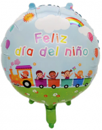 Globo Metálico "Feliz Día del Niño" Tren x 24 Unds. Medida: 45 cm aprox