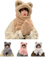 Gorro de Mujer Orejas de Oso 3 en 1 (Gorro - Bufanda - Guantes) x 12 Unds. Talla: Estandar