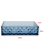 Jabonera Azul Transparente de Acrílico x 12 Unds. Medidas: 12 × 8 × 3 cm aprox.