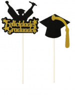 12 Set Topper de Torta Graduación  (1 Set Trae 2 PCS)