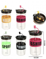 Vaso de Vidrio con Bombilla Colores Surtidos x 6 Unds. Medida: 15.5 cm aprox.