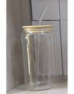 Vaso de Vidrio Tapa de Bambú y Bombilla x 50 Unds. Medida: 500 ml aprox.