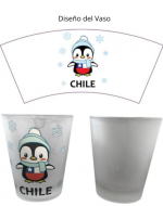Mini Vasos de Vidrio Pingüino Chile x 12 Unds. Medida: 6 x 3 cm aprox.