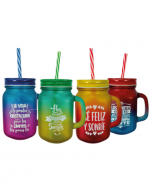 Vasos de Vidrio Motivación con Bombilla x 48 Unds. Medida: 13 x 10 cm aprox.