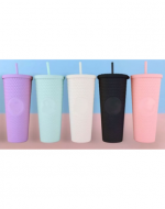 Vaso Plástico Duro con Bombilla Colores Surtidos x 4 Unds. Medida: 710 ml aprox.