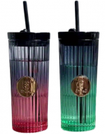 Vaso de Vidrio con Bombilla Colores Surtidos x 4 Unds. Medida: 500 ml aprox