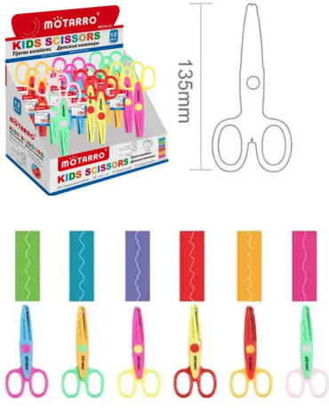 Tijera Escolar con Formas Colores Surtidos x 12 Unds. Medida: 13.5 cm aprox