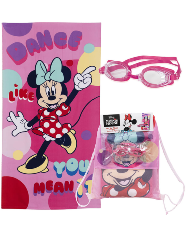 4 Set Toalla + Lente de Agua Diseño Minnie (1 Set Trae 3 PCS) Medida: 70 x 100 cm aprox