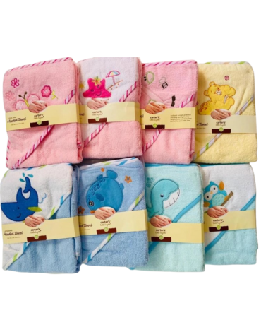 Toalla de Baño Bordada con Capucha x 4 Unds. Medida: 76 x 76 cm aprox.