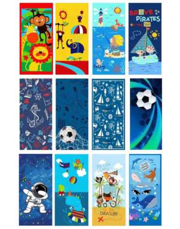 Toalla de Playa Microfibra Niño Modelos Surtidos x 12 Unds. Medida: 75 x 150 cm aprox