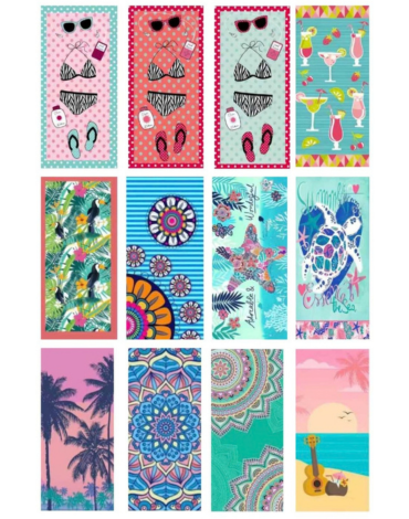 Toalla de Playa Microfibra Mujer Modelos Surtidos x 12 Unds. Medida: 75 x 150 cm aprox