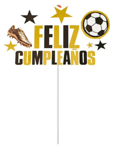 Topper para Torta de Fútbol Feliz Cumpleaños x 6 Unds.