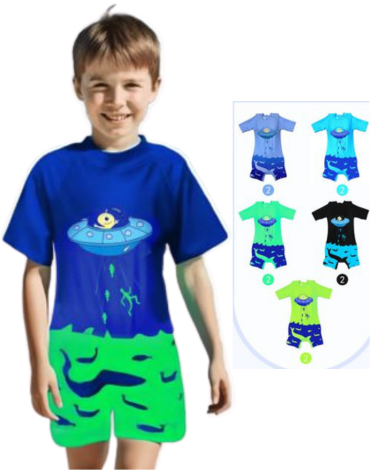 Traje de Baño Diseño Ovni x 12 Unds. Tallas: 4/8 - 8/12 - 12/16