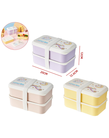Lonchera Plastica Doble Nivel Colores Surtidos x 12 Unds. Medida: 20 x 12.6 x 12 cm aprox