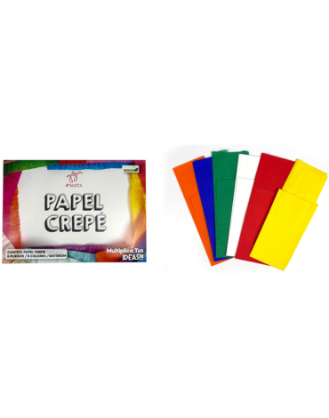 12 Carpeta de Papel Crepe  (1 Carpeta Trae 6 Pliegos - 6 Colores) Medida: 100 x 50 cm aprox.