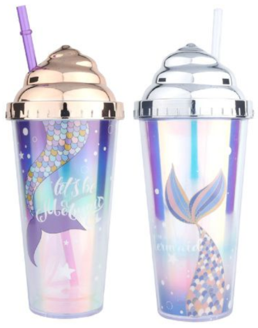 Vaso Sirena con Bombilla Modelos Surtidos x 12 Unds. Medida: 380 ml aprox.