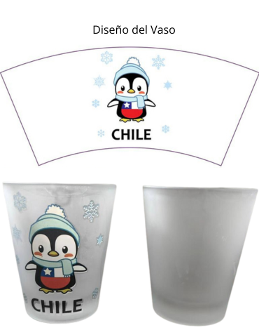 Mini Vasos de Vidrio Pingüino Chile x 12 Unds. Medida: 6 x 3 cm aprox.
