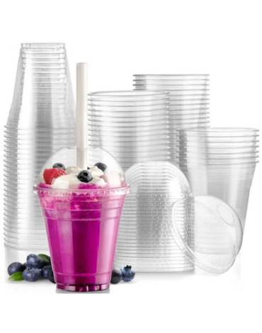 4 Paquete de Vaso Pet con Tapa Domo 350 Ml (1 Paquete Trae 50 PCS)