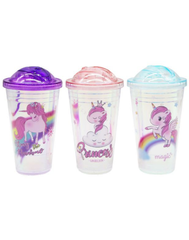 Vaso Plastico Unicornios Modelos Surtidos x 12 Unds. Medida: 450 ml aprox.