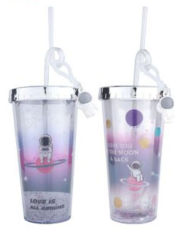Vaso con Bombilla Astronauta Modelos Surtidos x 12 Unds. Medida: 380 ml aprox.
